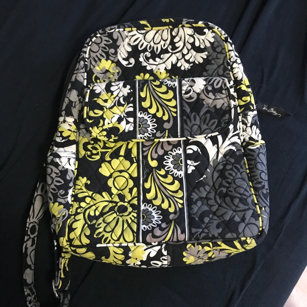 Vera Bradley Floral Quilted Backpack in Black, Yellow, White, Gray